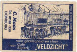 Dutch Matchbox Label, DOMBURG - Zeeland, Café Slijterij VELDZICHT, C. Maas, Holland, Netherlands - Boites D'allumettes - Etiquettes