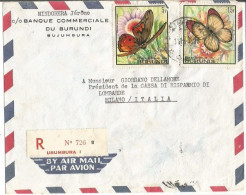 Burundi Registered AirmIal Bank Cover Bujumbura 11nov1968 X Italy With 2 Butterfly Stamps ( 2 Stamps Missed ) - Cartas