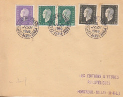 Lettre Obl. Cachet événementiel Centenaire Du Timbre Paris Le 11 Juin 49 Sur 80c X 2, 1f, 1f20 X 2 Dulac N° 688, 689, 69 - 1944-45 Marianne De Dulac