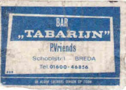 Dutch Matchbox Label, Breda - North Brabant, BAR TABARIJN, P. Vriends, Holland, Netherlands - Boites D'allumettes - Etiquettes