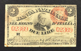 Banca Nazionale Nel Regno D'italia 2 Lire Cavour 25 07 1866 R Mb/bb  Lotto.3329 - [ 4] Provisional Issues