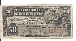 CUBA 50 CENTAVOS 1896 VF+ P 46 A - Kuba