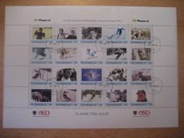 Österreich- PM 70 Jahre Toni Sailer, Ganzer Bogen 50 Jahre Olympische Winterspiele Cortina 1956 Stempel 1010Wien 16.2.06 - Persoonlijke Postzegels