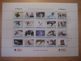 Österreich- PM 70 Jahre Toni Sailer, Ganzer Bogen 50 Jahre Olympische Winterspiele Cortina 1956 Stempel 1010Wien 16.2.06 - Personalisierte Briefmarken