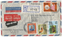 Sri Lanka Ceylon Reg. + Express + Airmail Commerce CV Colombo 23may1971 X Ireland EIRE Rate 6Rs In 4 Stamps Via London - Sri Lanka (Ceylon) (1948-...)