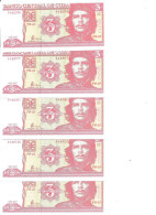 CUBA 3 PESOS 2005 UNC P 127 B ( 5 Billets ) - Kuba