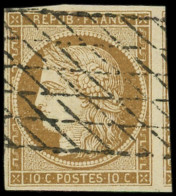 Delcampe - EMISSION DE 1849 - 1    10c. Bistre-jaune, Obl. GRILLE SANS FIN, TTB - 1849-1850 Ceres