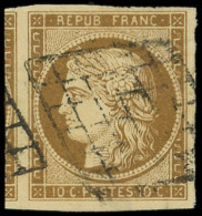 EMISSION DE 1849 - 1a   10c. Bistre-brun, Voisin à Gauche, Obl. GRILLE, TTB - 1849-1850 Ceres