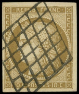 EMISSION DE 1849 - 1b   10c. Bistre-VERDATRE, Obl. GRILLE, TB - 1849-1850 Ceres