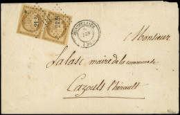 Let EMISSION DE 1849 - 1    10c. Bistre-jaune, PAIRE Obl. PC 2128 S. LSC, Càd T15 MONTPELLIER 6/52, TTB. C - 1849-1876: Periodo Clásico