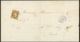 Let EMISSION DE 1849 - 1c   10c. Bistre-VERDATRE FONCE, Obl. PC 3484 S. Faire-part, Càd T15 VANNES 15/6/53, TB - 1849-1876: Periodo Clásico