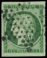 EMISSION DE 1849 - 2b   15c. Vert FONCE, Obl. ETOILE, Grandes Marges, Superbe - 1849-1850 Ceres