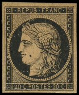 * EMISSION DE 1849 - 3b   20c. Noir Sur Chamois, Très Lég. Froissure Au Niveau Du Filet Inférieur, Frais Et TB. C - 1849-1850 Cérès
