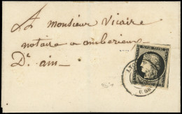 Let EMISSION DE 1849 - 3    20c. Noir Sur Jaune, Obl. Càd T15 LYON 4 JANV 49 S. Petite LSC, Arr. AMBERIEUX 4/1, TB. C - 1849-1876: Periodo Classico