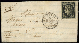 Let EMISSION DE 1849 - 3    20c. Noir Sur Jaune, Obl. GRILLE S. LAC, Càd BUREAU CENTRAL 12 JANV 49 En NOIR, Ind. 35, Uti - 1849-1876: Periodo Classico
