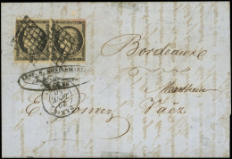 Let EMISSION DE 1849 - 3    20c. Noir Sur Jaune, PAIRE Obl. GRILLE S. LAC, Càd T15 PARIS 20/1/50, TB/TTB - 1849-1876: Periodo Classico