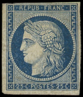 * EMISSION DE 1849 - 4a   25c. Bleu Foncé, Fort Pli, Aspect TB - 1849-1850 Ceres