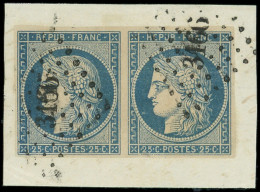 EMISSION DE 1849 - 4    25c. Bleu, PAIRE Obl. PC 3166 S. Fragt, TTB - 1849-1850 Cérès