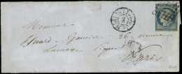 Let EMISSION DE 1849 - 4    25c. Bleu, Touché, Obl. GRILLE S. LSC De Paris Pour Paris 25/7/50, RR Cachet LEVEE De MIDI 1 - 1849-1876: Période Classique