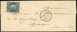 Let EMISSION DE 1849 - 4    25c. Bleu, Bas De Feuillet Filet Absent, Obl. PC 1818 S. LAC, Càd T15 LYON 4/11/52, TTB - 1849-1876: Periodo Classico