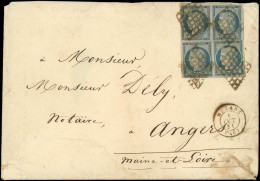 Let EMISSION DE 1849 - 4    25c. Bleu, 2 PAIRES Obl. GRILLE S. Env., Càd T15 MENARS 1/10/51, TB - 1849-1876: Période Classique