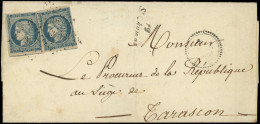 Let EMISSION DE 1849 - 4    25c. Bleu (2) Obl. PC 3018 S. LSC, Cursive 12/St CHAMAS Et Dateur B 3/(9/52), DOUBLE PORT, T - 1849-1876: Periodo Classico