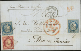 Let EMISSION DE 1849 - 4 Et 6, 25c. Bleu (2) Et 1f. Carmin Touché En Haut, Obl. PC 2199 S. LAC, Càd T15 MULHOUSE 1/8/52, - 1849-1876: Periodo Classico