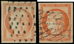 EMISSION DE 1849 - 5    40c. Orange, 2 Ex. Obl. GROS POINTS Et GRILLE SANS FIN, TB, Signés A. Brun Et Calves - 1849-1850 Cérès