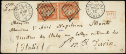 Let EMISSION DE 1849 - 5    40c. Orange, PAIRE Obl. GRILLE S. Env., Càd (ES2) PARIS (ES2) 28/4/50, Pour TURIN, Au Verso  - 1849-1876: Période Classique