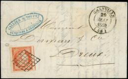Let EMISSION DE 1849 - 5a   40c. Orange VIF, Obl. GRILLE S. LAC, Càd T14 GRANVILLE 29/5/50, DOUBLE Port Pour DREUX 30/5, - 1849-1876: Période Classique