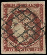 EMISSION DE 1849 - 6B    1f. Carmin-brun, Très Jolie Nuance Soutenue, Obl. GRILLE, TTB. S - 1849-1850 Ceres