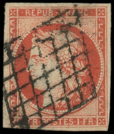 EMISSION DE 1849 - 7a    1f. Vermillon VIF, Belle Nuance, Obl. GRILLE, Léger Aminci, Aspect TB - 1849-1850 Ceres