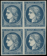 (*) EMISSION DE 1849 - 8b   20c. Bleu Sur Azuré Dit "Astruc", BLOC De 4, TB, Certif. Scheller - 1849-1850 Ceres