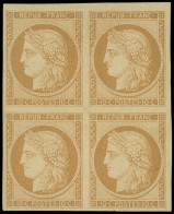 * EMISSION DE 1849 - R1f  10c. Bistre Clair, REIMPRESSION, BLOC De 4, Ch. Légère, TTB - 1849-1850 Ceres