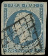 PRESIDENCE - 10   25c. Bleu, Obl. GRILLE, TB. J - 1852 Louis-Napoléon