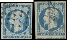 PRESIDENCE - 10   25c. Bleu, 2 Ex. Obl. GRILLE SANS FIN Et GROS POINTS, Signés, TB. C - 1852 Luigi-Napoleone