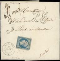 Let PRESIDENCE - 10   25c. Bleu, P.d., Obl. PC 1761 Sur LAC, Càd T15 LORIENT 30/6/54, "affr. Insuf" Et Taxe 25, Arrivée  - 1849-1876: Période Classique