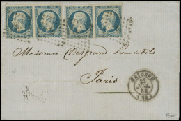 Let PRESIDENCE - 10   25c. Bleu, 2 PAIRES Obl. PC 295 S. LAC, Càd T15 BAYONNE 23/7/53, TRIPLE PORT Pour Paris 25/7, TTB. - 1849-1876: Klassik