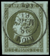 EMPIRE NON DENTELE - 11    1c. Olive Nuance Foncée, Grandes Marges Avec Voisin, Obl. Càd T15 RIOM 28/3/61, Superbe - 1853-1860 Napoleone III