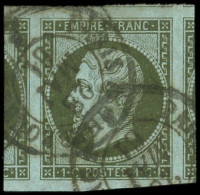 EMPIRE NON DENTELE - 11    1c. Olive, 2 Grands Voisins, Obl. Càd PARIS A CHERBOURG 28/5/61, Superbe - 1853-1860 Napoleon III