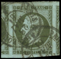 EMPIRE NON DENTELE - 11    1c. Olive, 2 Grands Voisins, Obl. Càd PARIS A CHERBOURG 28/5/61, Superbe - 1853-1860 Napoleone III