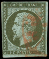 EMPIRE NON DENTELE - 11    1c. Olive, Obl. ROUGE Des Imprimés, TB - 1853-1860 Napoleone III