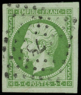 EMPIRE NON DENTELE - 12    5c. Vert, Marges énormes, 4 Voisins, Obl. PC 78 D'ANGERS, Superbe - 1853-1860 Napoléon III.