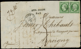 Let EMPIRE NON DENTELE - 12b   5c. Vert FONCE PAIRE Obl. Los. BS2 S. Devant, Càd (GL) PARIS (BS2) 17/1/60 Et TAXE 5 Plum - 1849-1876: Classic Period