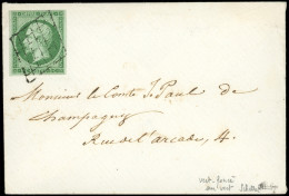 Let EMPIRE NON DENTELE - 12c   5c. Vert FONCE Sur VERT, Obl. GRILLE S. Env. Carte De Visite, Port Local, TTB - 1849-1876: Periodo Classico