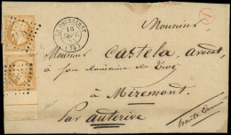 Let EMPIRE NON DENTELE - 13Ad 10c. Bistre, PAIRE Bdf Avec FILET D'ENCADREMENT, Obl. PC 1328 S. LAC, Càd T15 LE FOUSSERET - 1849-1876: Periodo Classico