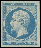 * EMPIRE NON DENTELE - 14B  20c. Bleu, T II, TB - 1853-1860 Napoleone III