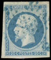 EMPIRE NON DENTELE - 14A  20c. Bleu, T I, Obl. ETOILE BLEUE, TTB. C - 1853-1860 Napoleone III