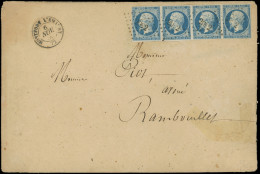 Let EMPIRE NON DENTELE - 14A  20c. Bleu, BANDE De 4 Obl. PC 2092 S. Env., Càd T15 MONTFORT L'AMAURY 6/11/55, TB - 1849-1876: Periodo Classico