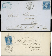 Let EMPIRE NON DENTELE - 14A  20c. Bleu, T I, 2 Ex. Impression DEFECTUEUSE S. 2 LAC De Rouen 6/60 Et St Dizier 8/60, TB - 1849-1876: Période Classique